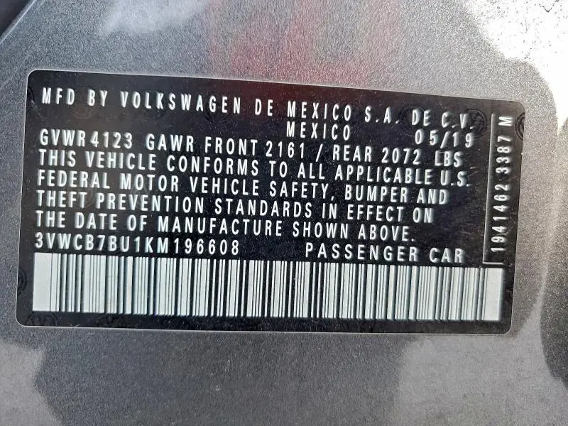 2019 VOLKSWAGEN JETTA S  