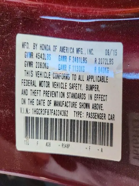 2015 HONDA ACCORD EXL  