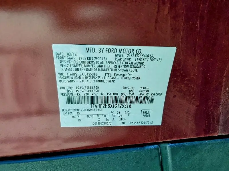 2018 FORD TAURUS SEL  