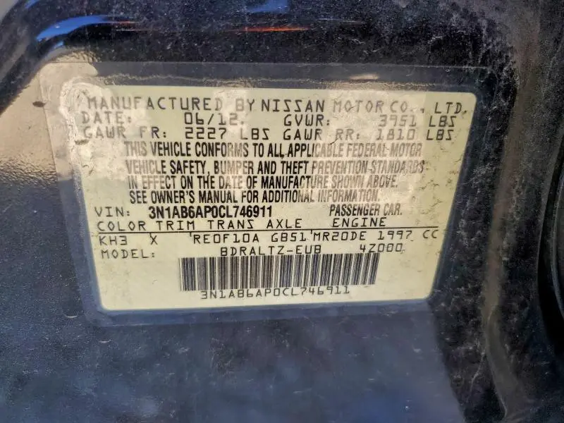 2012 NISSAN SENTRA 2.0  