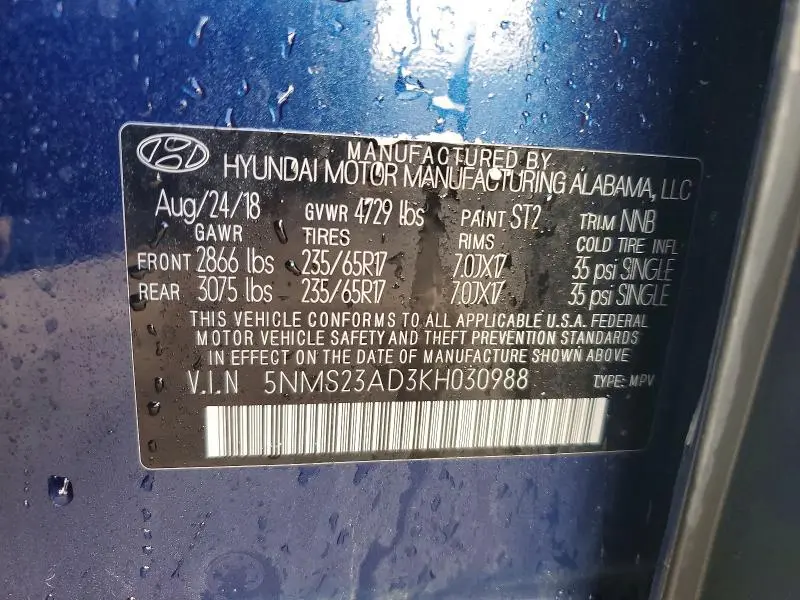 2019 HYUNDAI SANTA FE SE  