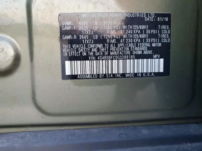 2016 SUBARU OUTBACK 2.5I PREMIUM  