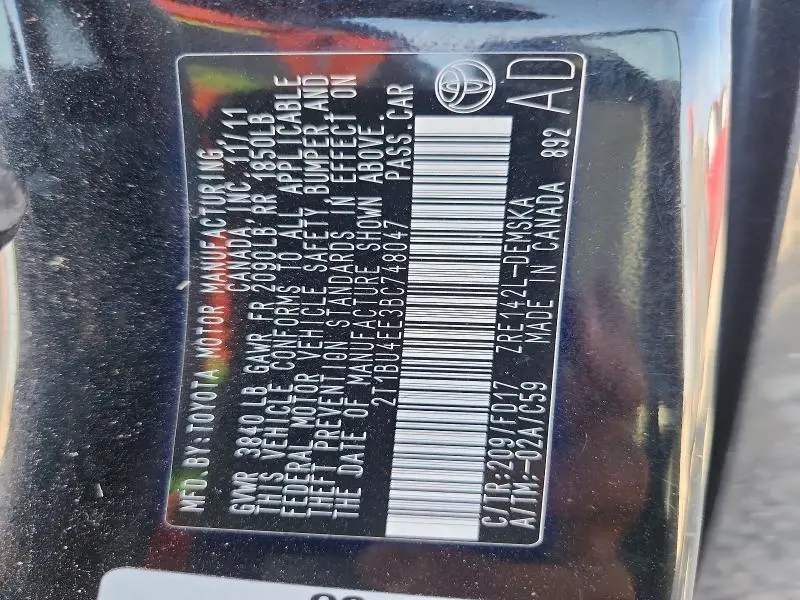 2011 TOYOTA COROLLA S  