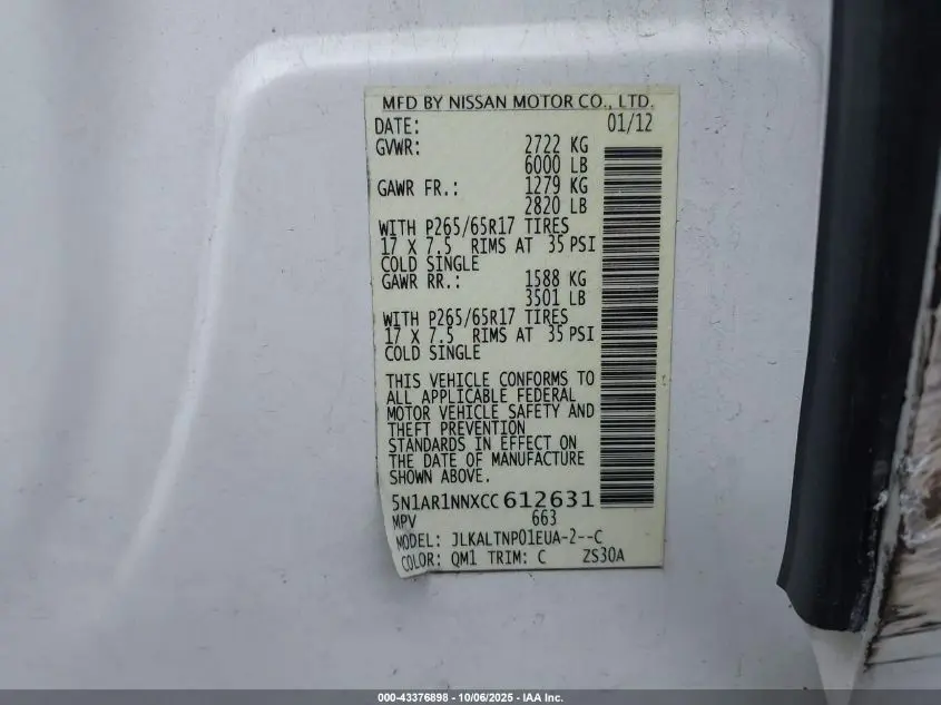 2012 NISSAN PATHFINDER SV