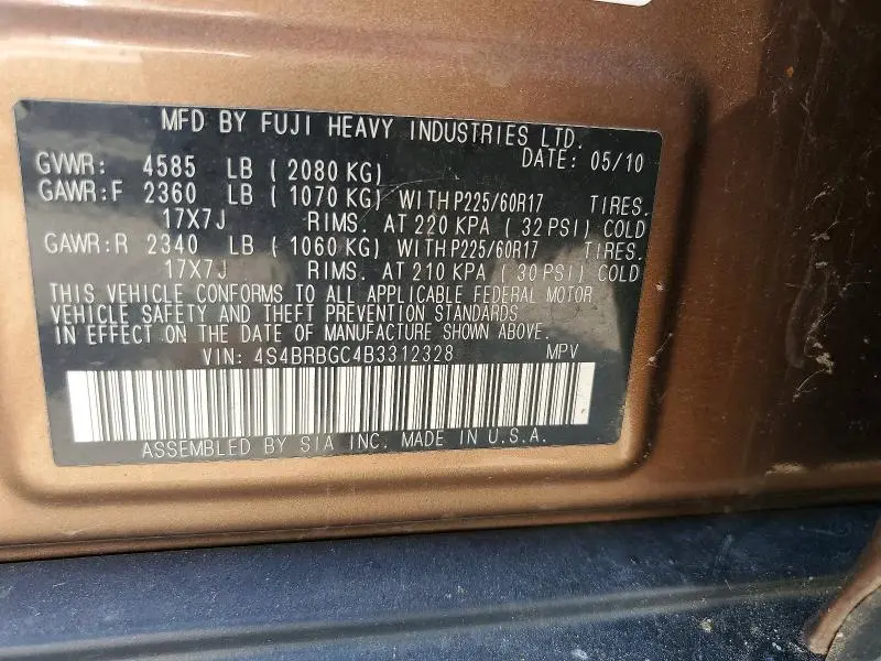 2011 SUBARU OUTBACK 2.5I PREMIUM  