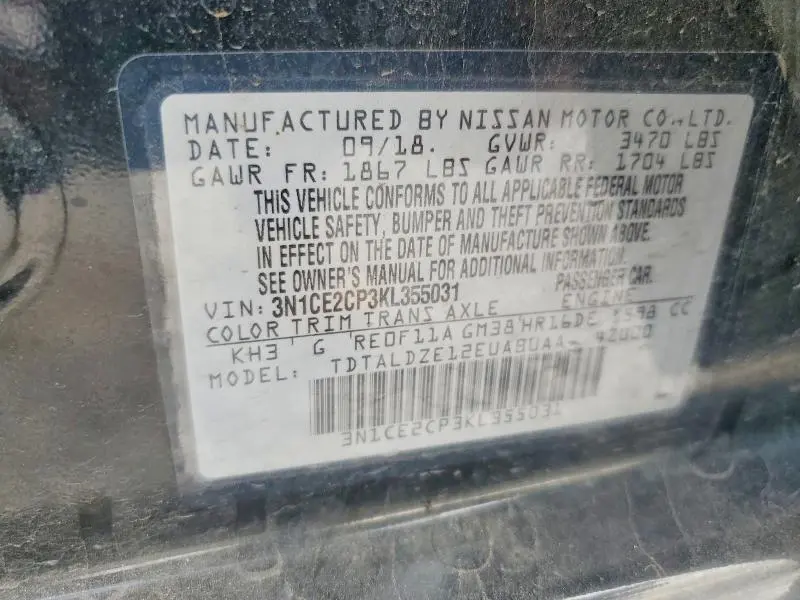 2019 NISSAN VERSA NOTE S  