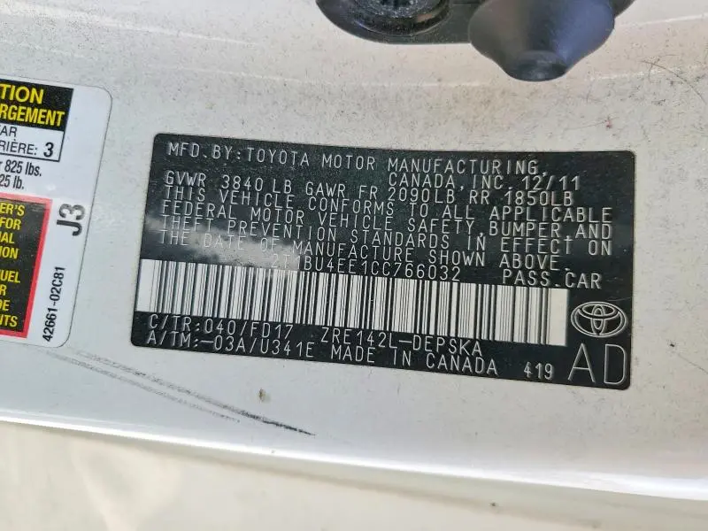 2012 TOYOTA COROLLA S  
