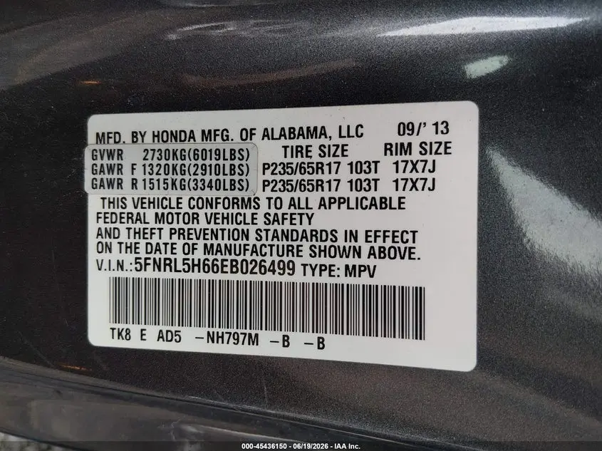 2014 HONDA ODYSSEY EX-L