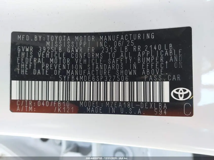 2025 TOYOTA COROLLA LE