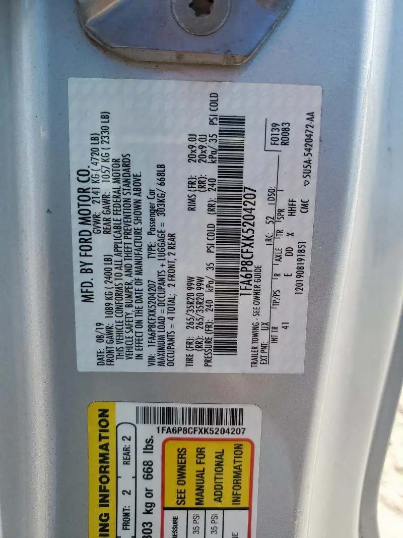 2019 FORD MUSTANG GT