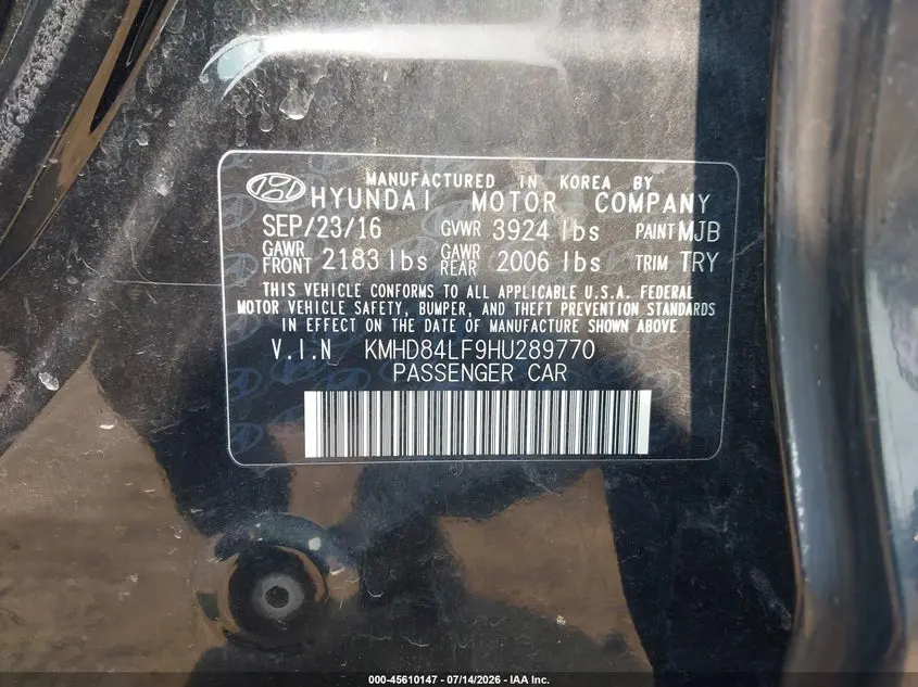 2017 HYUNDAI ELANTRA LIMITED