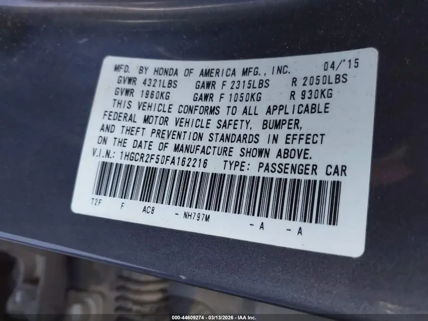 2015 HONDA ACCORD SPORT