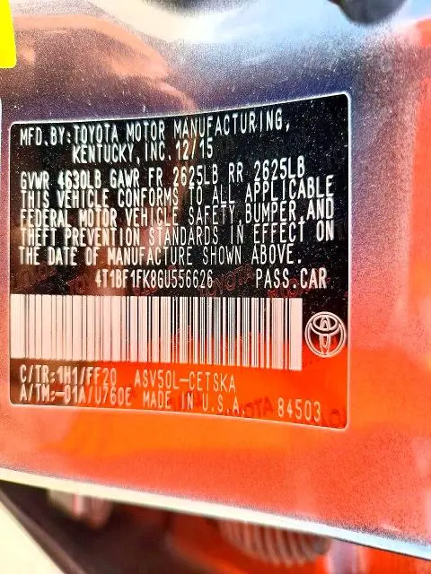 2016 TOYOTA CAMRY SE  