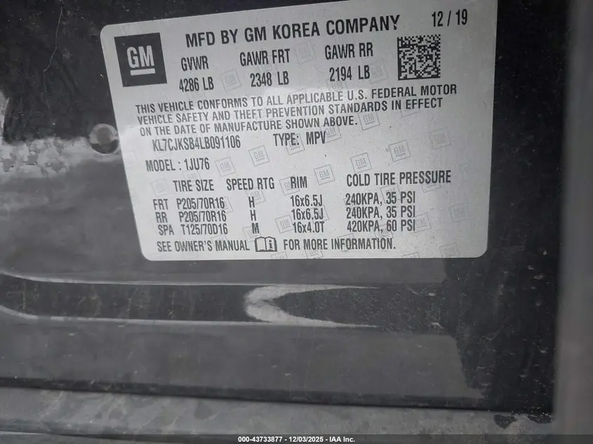 2020 CHEVROLET TRAX FWD LS