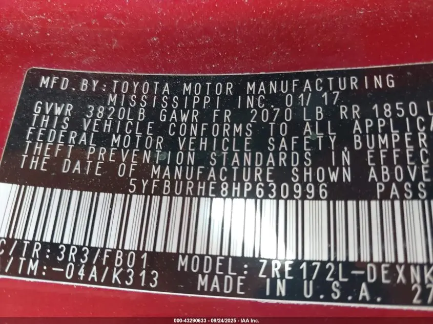 2017 TOYOTA COROLLA LE