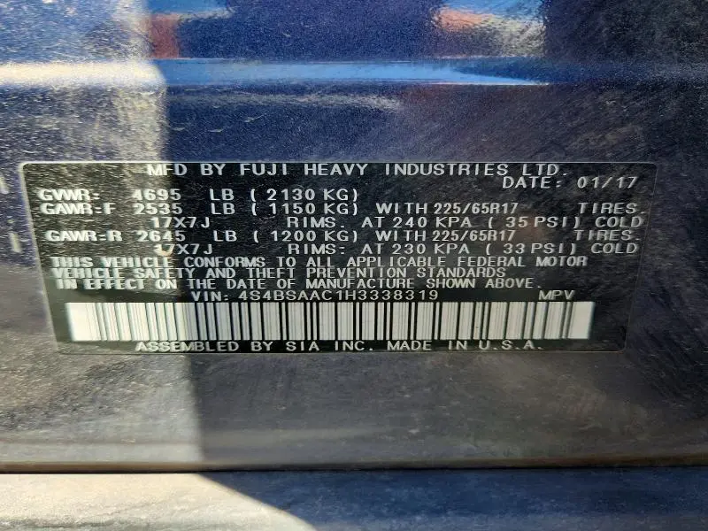 2017 SUBARU OUTBACK 2.5I  