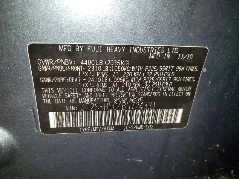 2011 SUBARU FORESTER 2.5X PREMIUM  