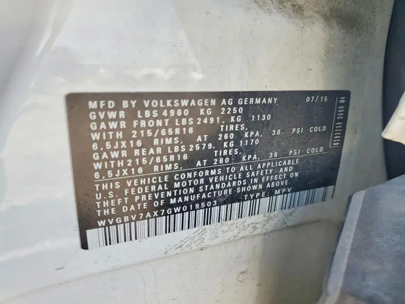 2016 VOLKSWAGEN TIGUAN S  
