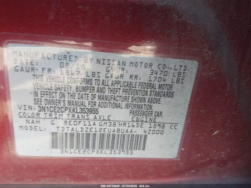 2019 NISSAN VERSA NOTE SV