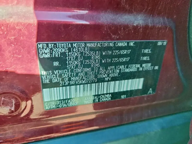 2019 TOYOTA RAV4 XLE  