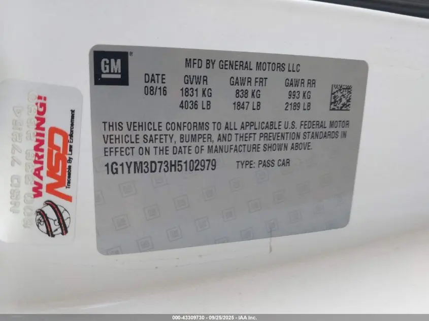 2017 CHEVROLET CORVETTE STINGRAY Z51