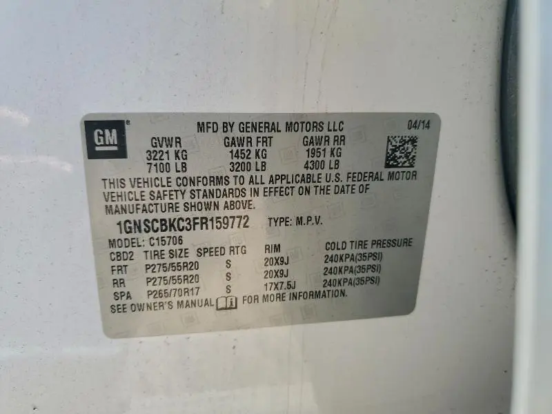 2015 CHEVROLET TAHOE C1500 LT  