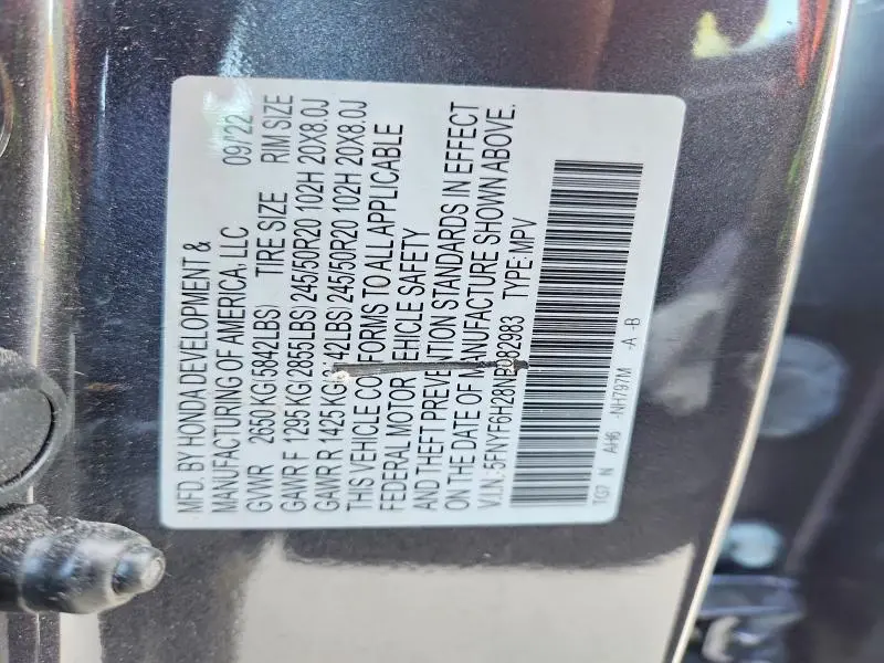 2022 HONDA PILOT SE  