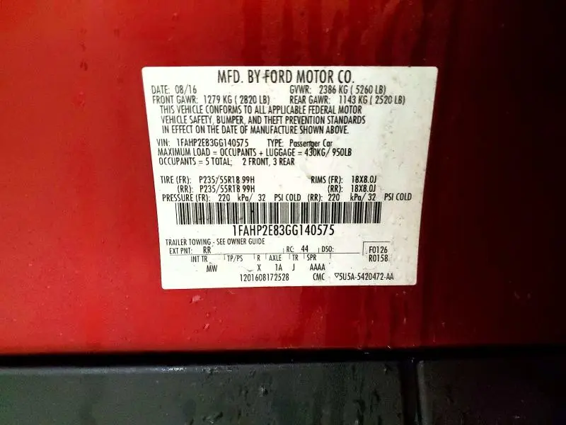 2016 FORD TAURUS SEL  