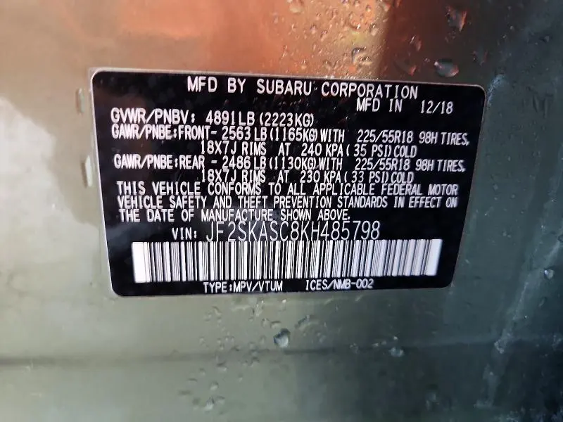 2019 SUBARU FORESTER LIMITED  