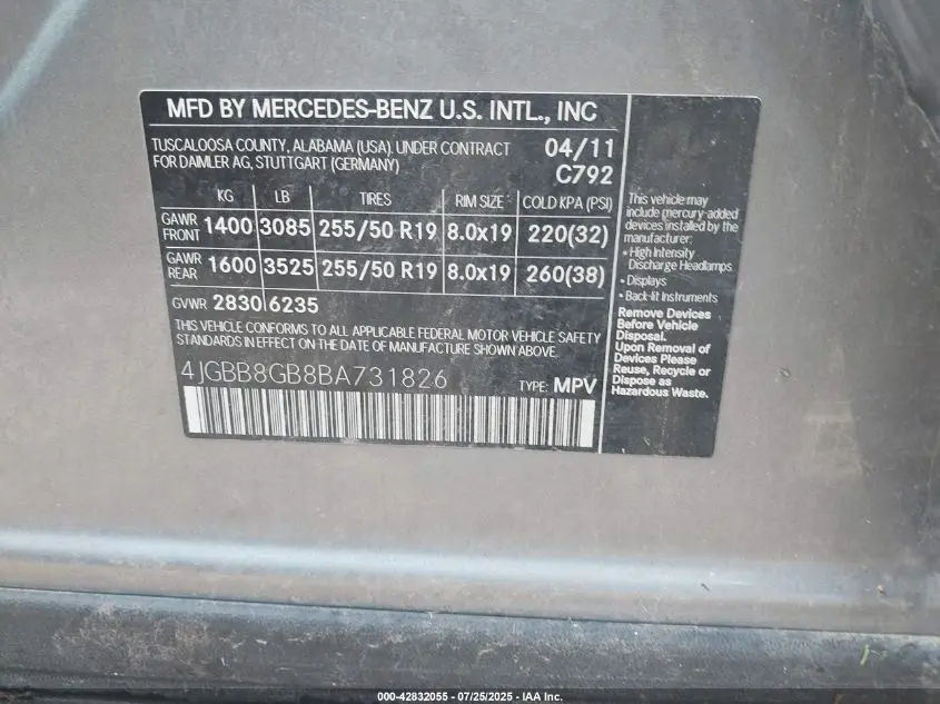 2011 MERCEDES-BENZ ML 350 4MATIC