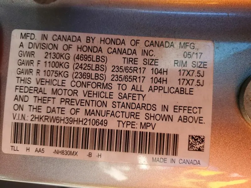 2017 HONDA CR-V   