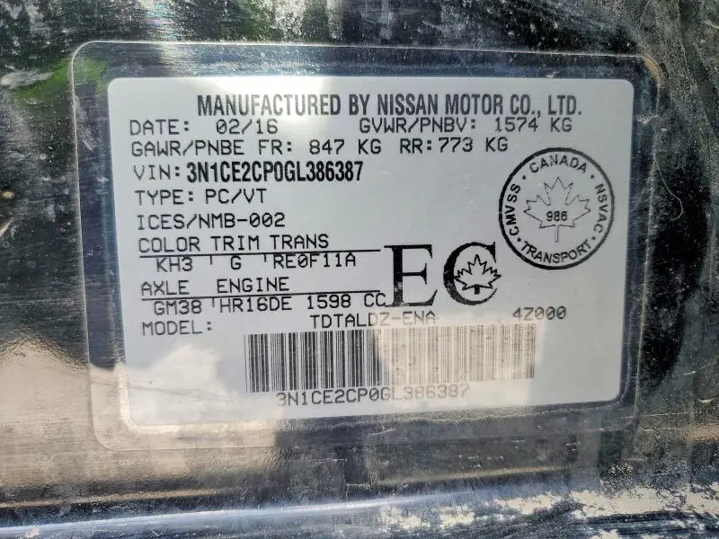 2016 NISSAN VERSA NOTE S  