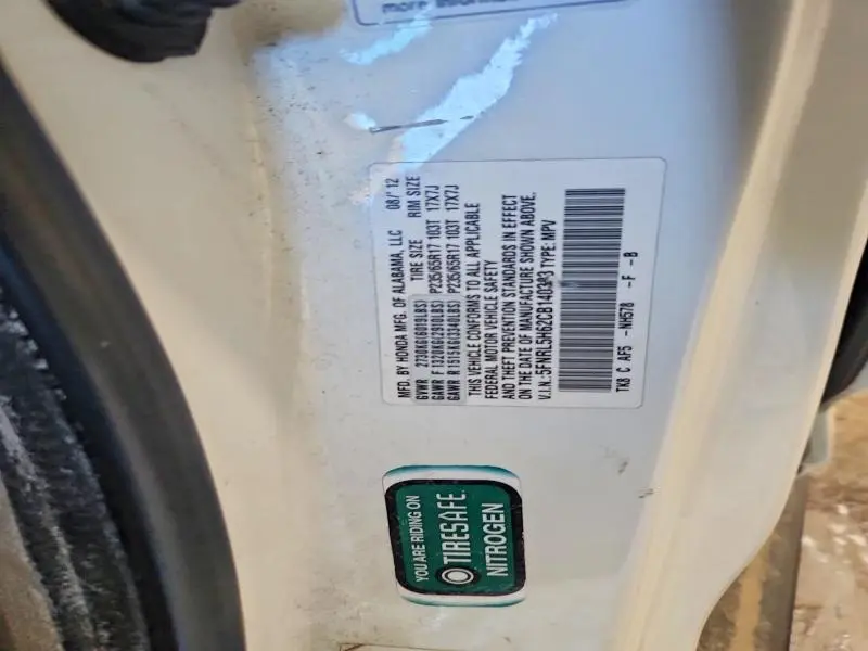 2012 HONDA ODYSSEY EXL  