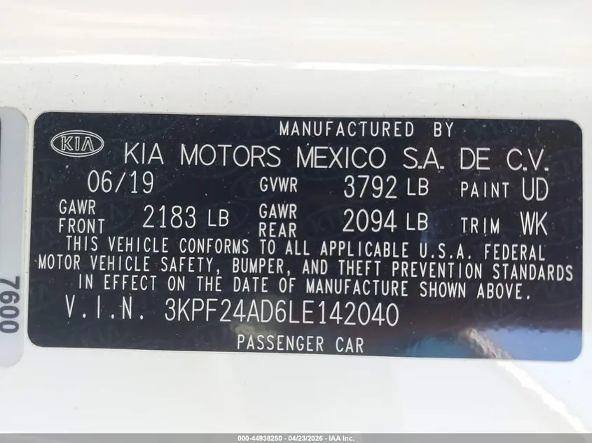 2020 KIA FORTE FE