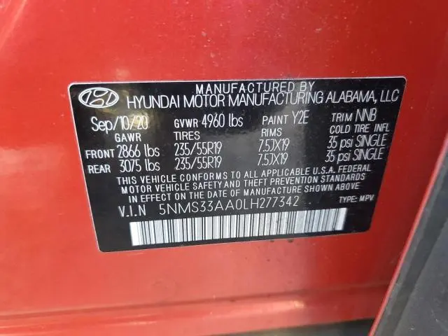 2020 HYUNDAI SANTA FE SEL  