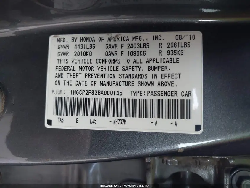 2011 HONDA ACCORD 2.4 EX-L