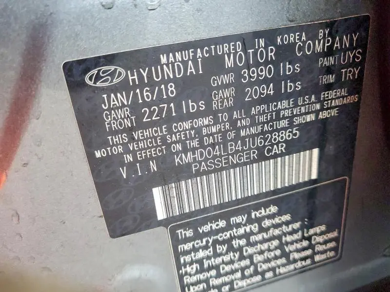 2018 HYUNDAI ELANTRA SPORT  