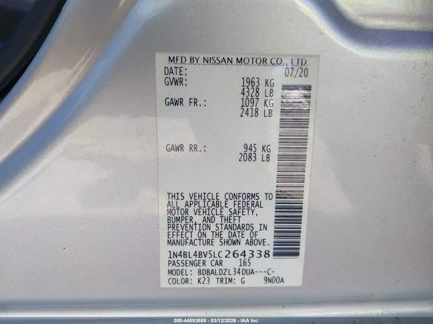 2020 NISSAN ALTIMA S FWD