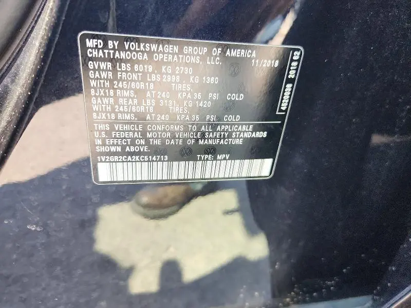 2019 VOLKSWAGEN ATLAS S  