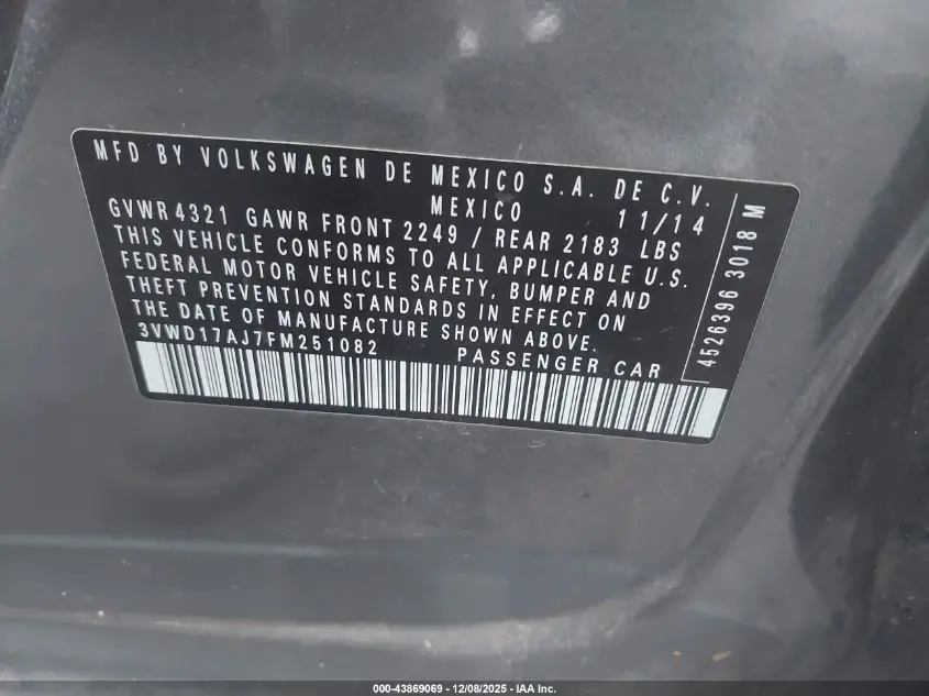 2015 VOLKSWAGEN JETTA 1.8T SE