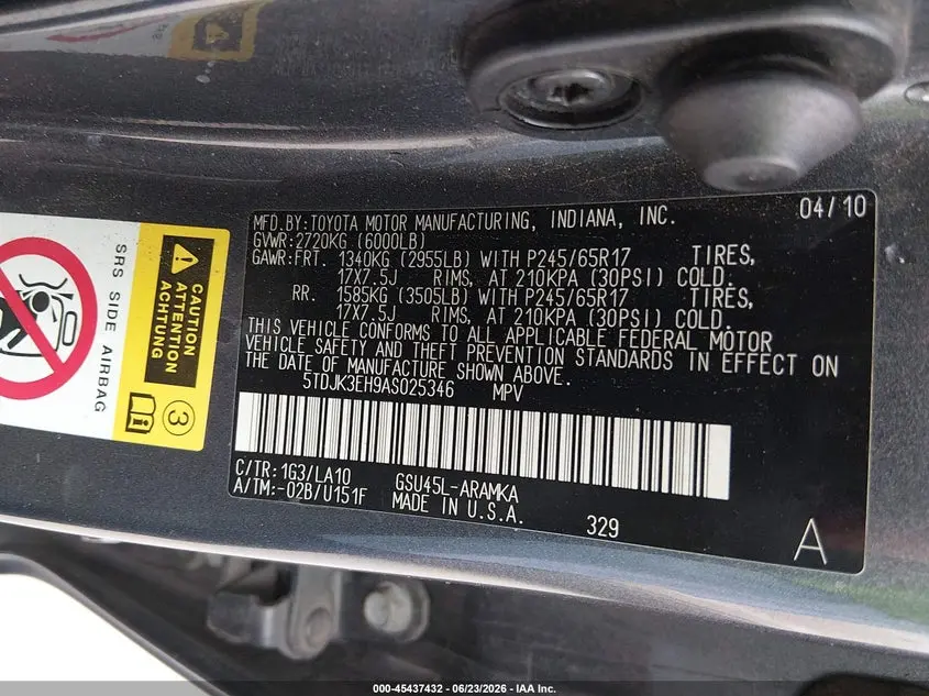 2010 TOYOTA HIGHLANDER SE V6