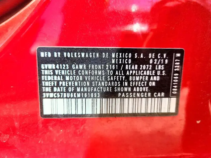 2019 VOLKSWAGEN JETTA S  