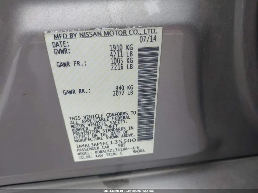 2015 NISSAN ALTIMA 2.5 SL