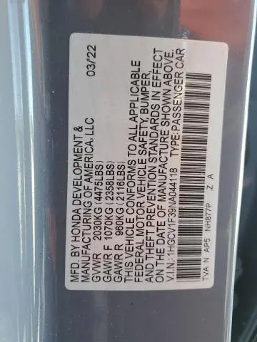 2022 HONDA ACCORD SPORT  