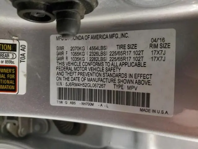 2016 HONDA CR-V EX  