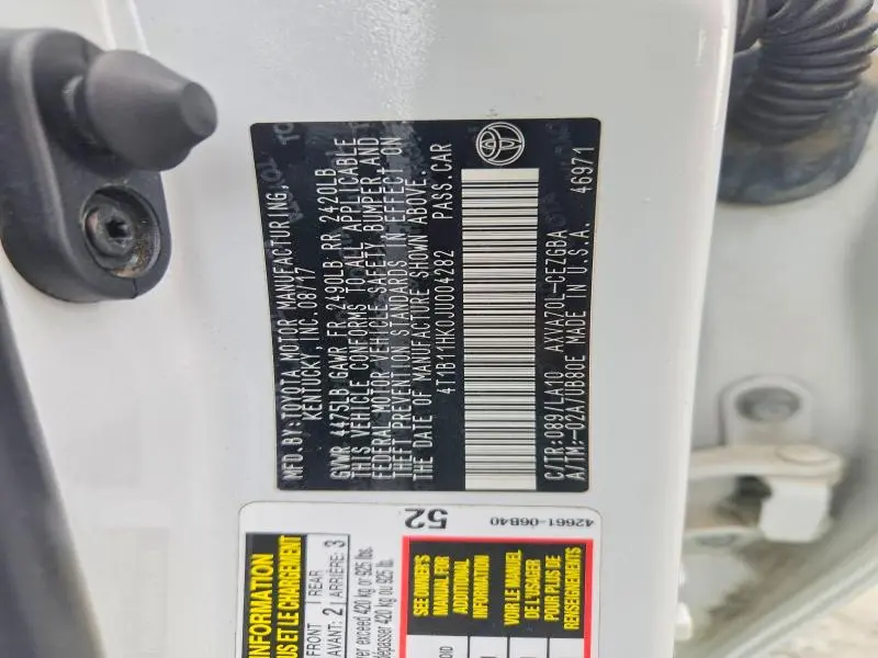 2018 TOYOTA CAMRY XLE  