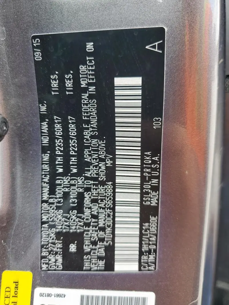 2015 TOYOTA SIENNA XLE  