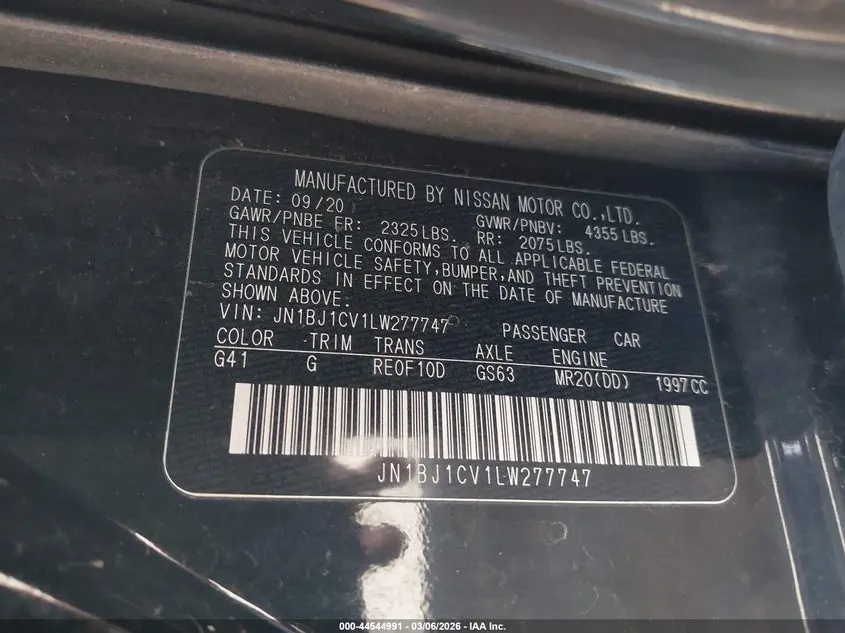 2020 NISSAN ROGUE SPORT S FWD XTRONIC CVT