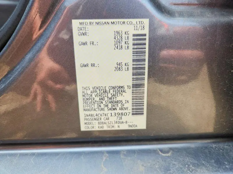 2019 NISSAN ALTIMA SR  