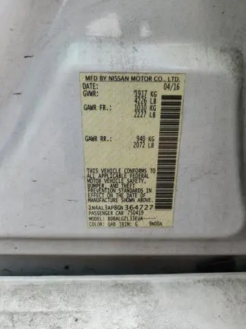 2016 NISSAN ALTIMA 2.5 S  